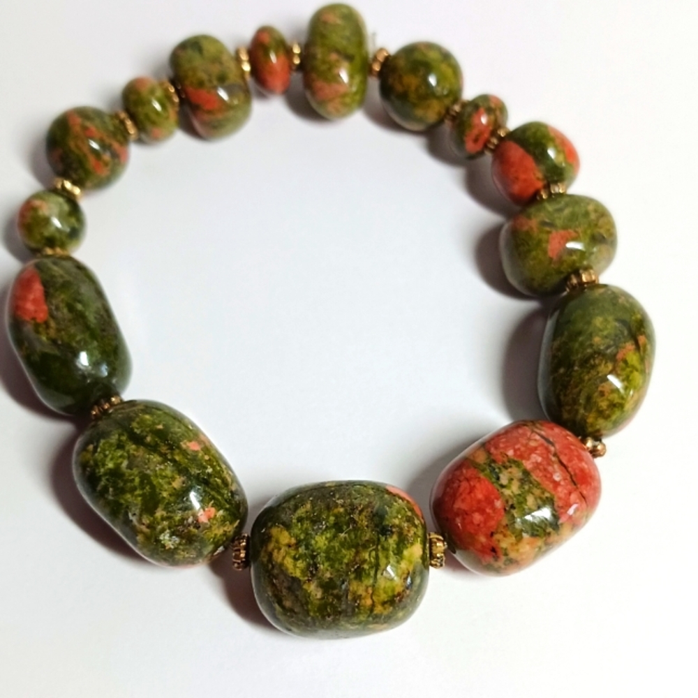 Custome bracelet,  unakite stone and beads